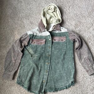 Women's Green Corduroy Hooded Jacket
